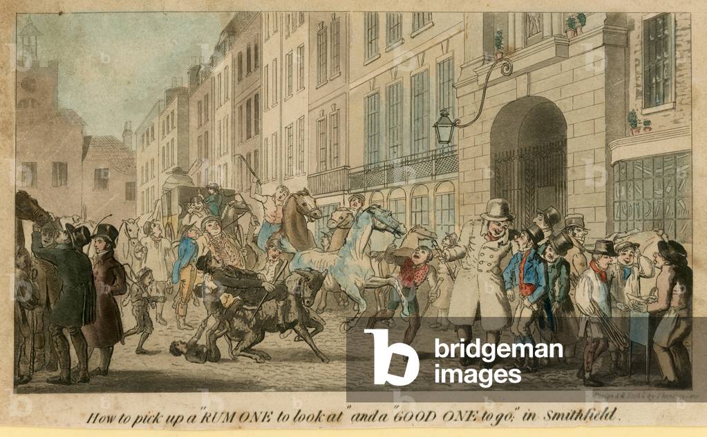 Come prendere un «rum one to look at' e un 'good one to go 'in Smithfield (incisione colorata)