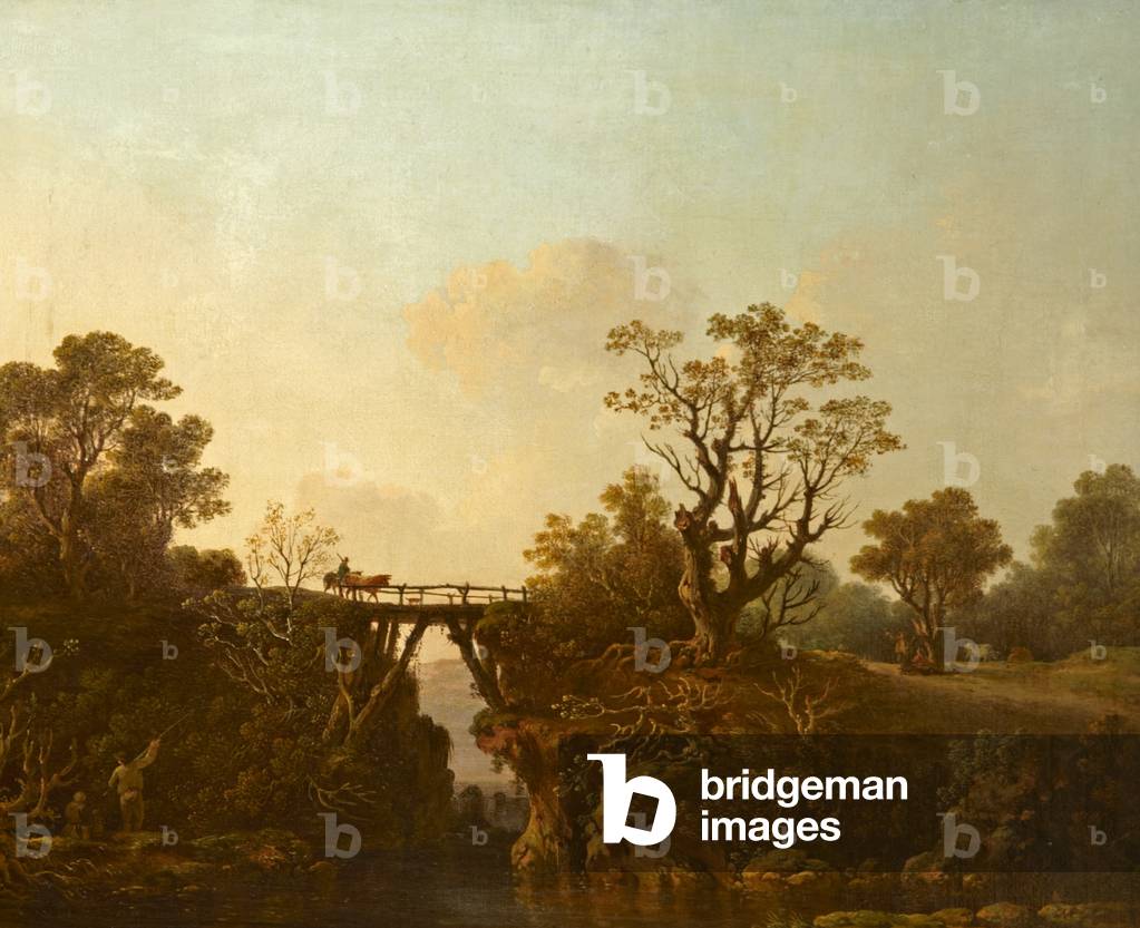 Immagine di Dipinto "fiume scena con Un di legno ponte" di Thomas Sautelle Roberts