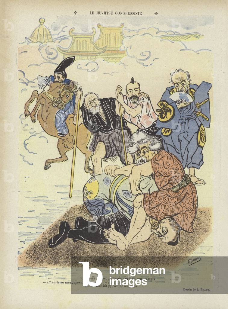 Ju-jitsu del Congresso. Illustrazione per Le Rire (color lito)