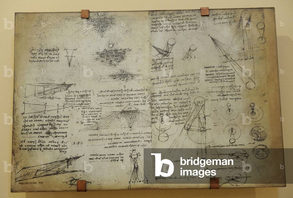 Studi sulla luna. Leonardo da Vinci è interessato al fenomeno della riflessione della luce da un pianeta all'a