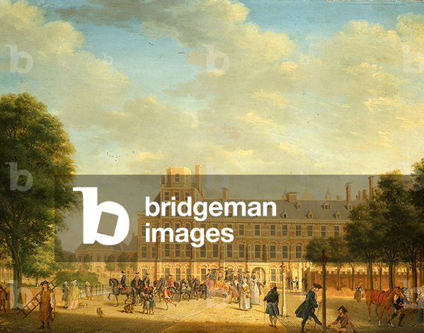 Blick auf den Haag mit Prinz Wilhelm V verlassen die Mauritshuis (Öl auf Tafel)