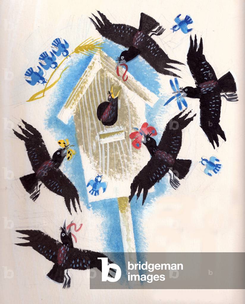 Immagine di Dipinto "Illustrazione da 'A Nestling volato in the Yard' di Gaida Laghdyn" 1977 di Marina Uspensk