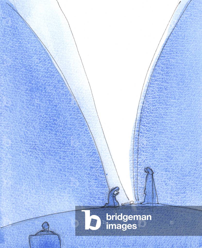 Gott der Sohn wurde 2005 von der seligen Jungfrau Maria geboren (w/k auf Papier)
