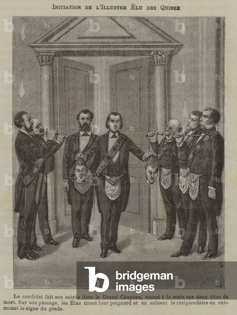"Iniziazione di un Eletto dei Quindici (incisione)" 1801 di French School, b/w