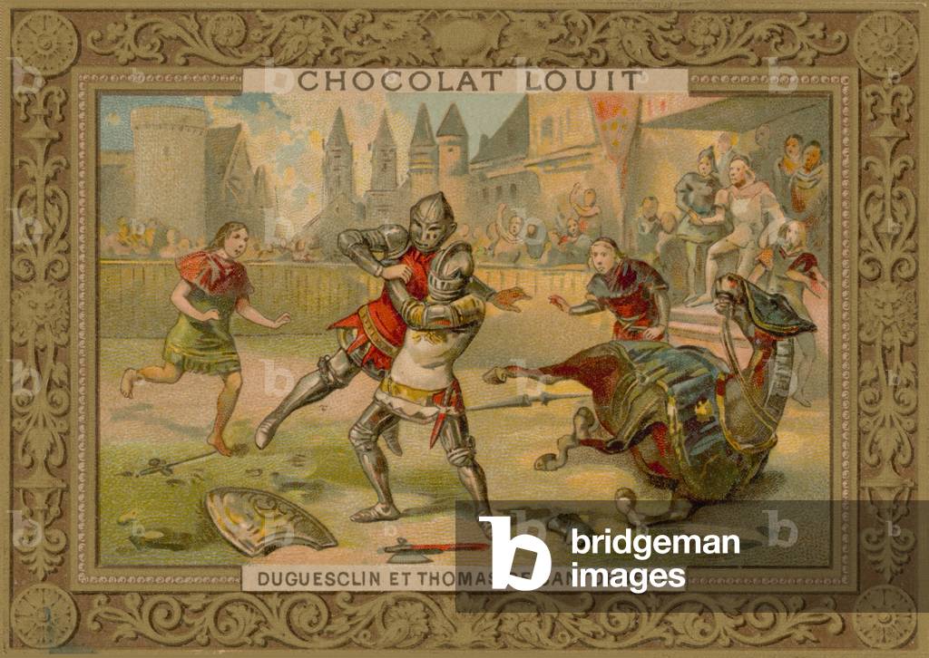 Il duello tra Bertrand Du Guesclin (c 1320-1380) e Tommaso di Canterbury (chromolito)