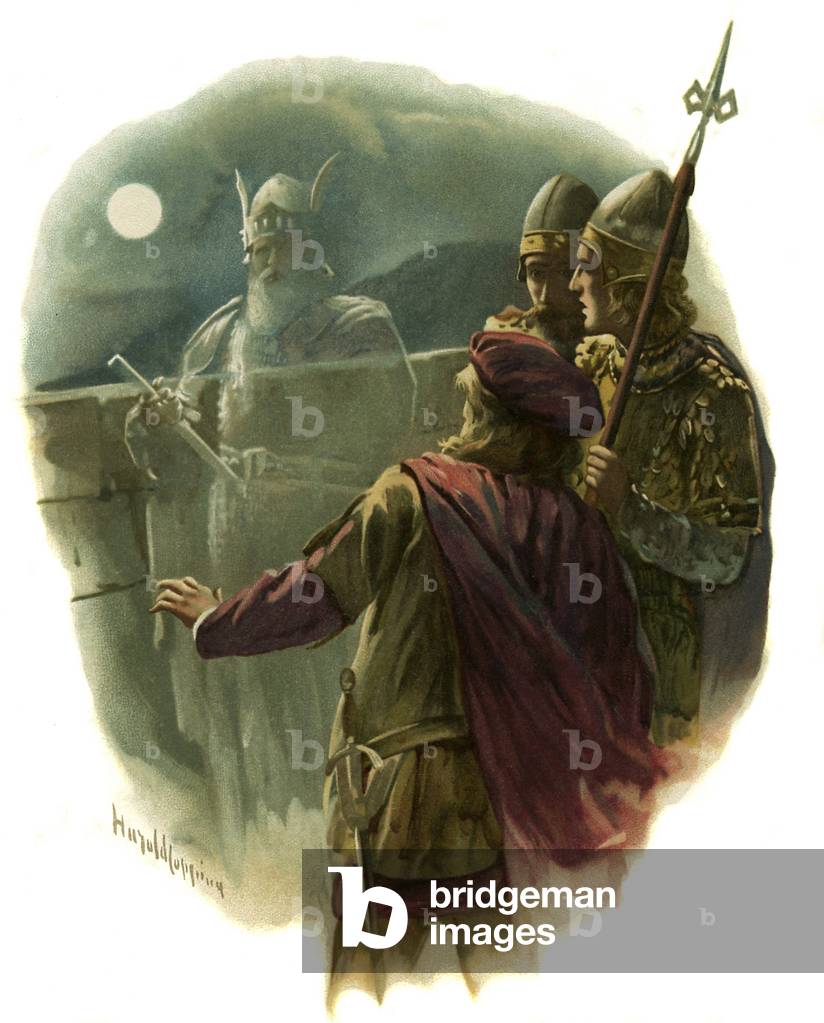 "Horatio sieht den Geist des Königs von Dänemark in Hamlet" von Harold Copping
