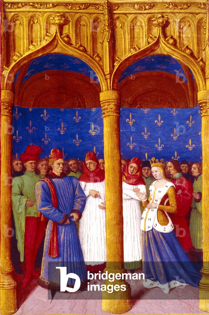 Filippo VI di Valois nominato reggente di Francia nel 1328 mentre la regina di Francia Giovanna d'Evreux (g) è