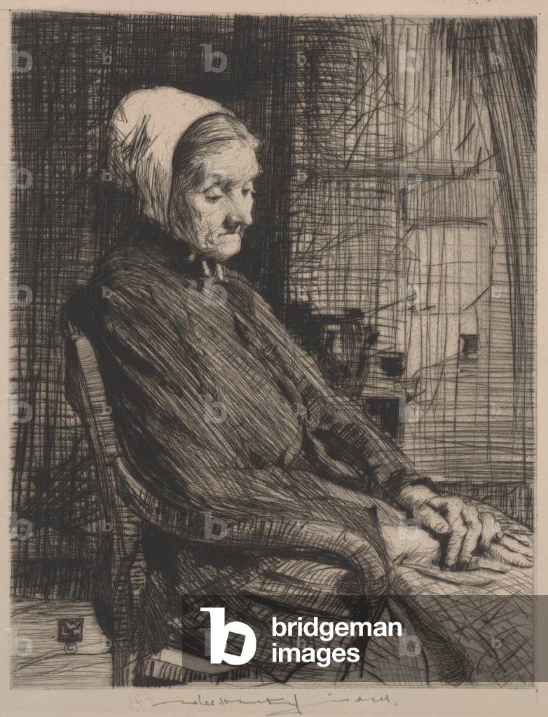 Immagine di Incisione "Vecchia signora seduta", c.1918 di William Lee Hankey, b/w