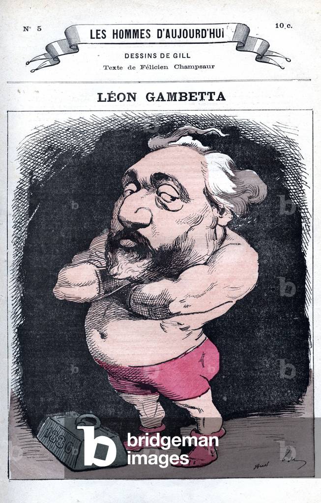 Titelseite der französischen Zeitung "Les Hommes d'Aujourd'hui" n°5, 1878: Leon Gambetta (1838-1882) französis