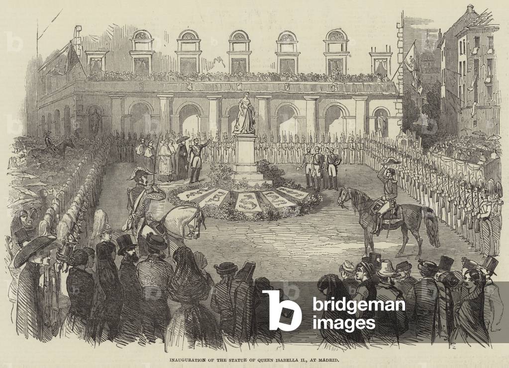 "Inaugurazione della statua della regina Isabella II" di English School, b/w