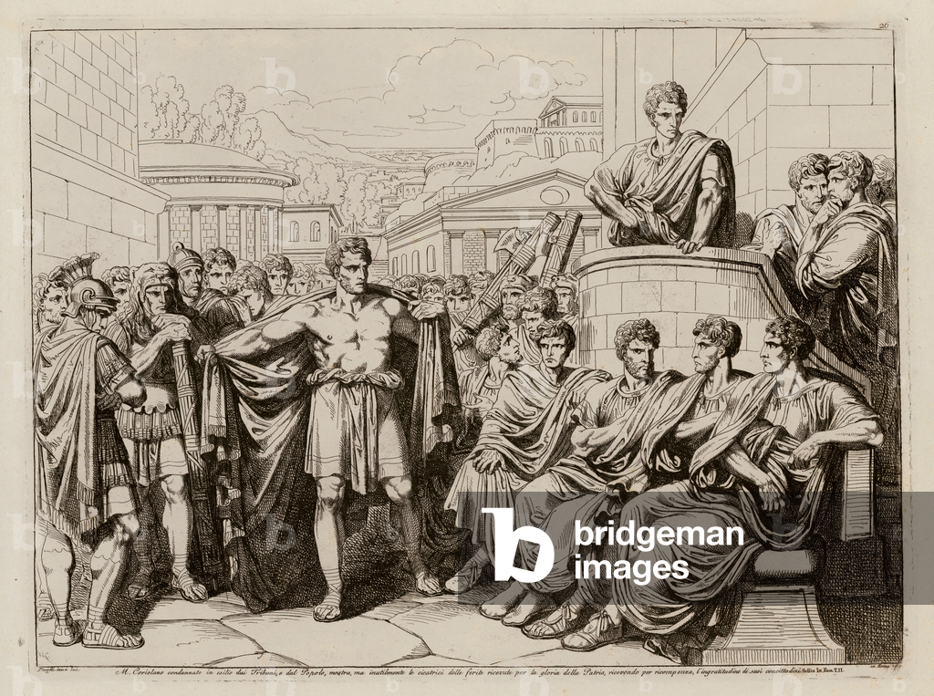 Coriolanus exiled from Rome (etching)