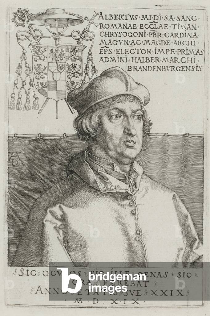 Cardinal Albrecht of Brandenburg 1519 by Albrecht Dürer or Duerer, b/w