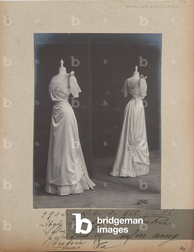Image of Album Page: House of Worth, Ball Gown, 1909-10 (b/w photo) by  French Photographer, (20th century)
