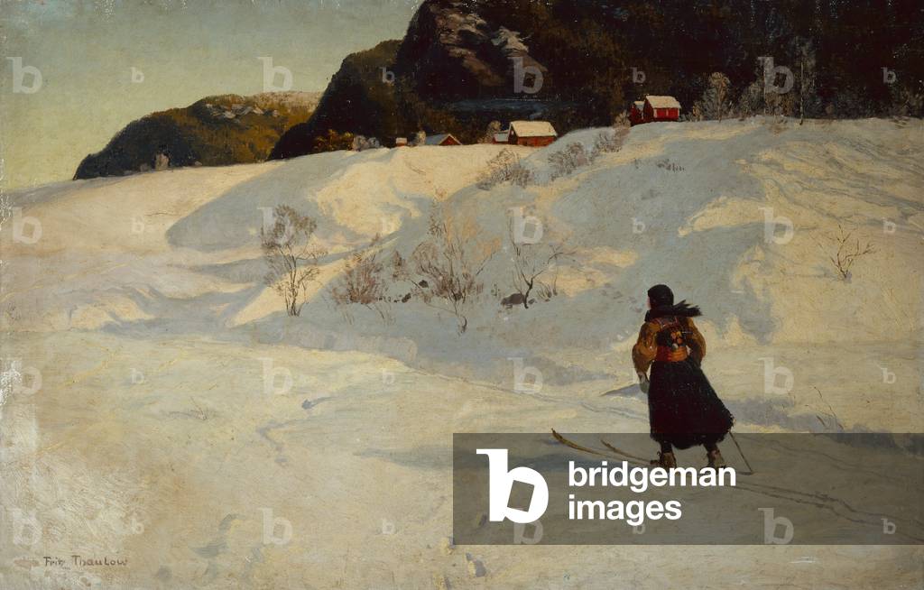 Scena invernale con uno sciatore, 1890 (olio su tela)