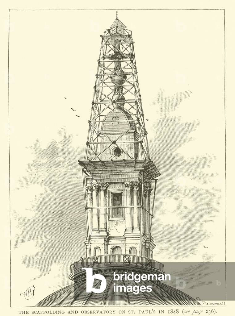 "L'impalcatura e l'osservatorio di San Paolo nel 1848 (incisione)" di English School, b/w
