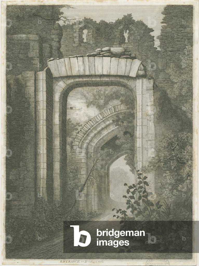 Dudley Castle - The Entrance: etching by English Artist