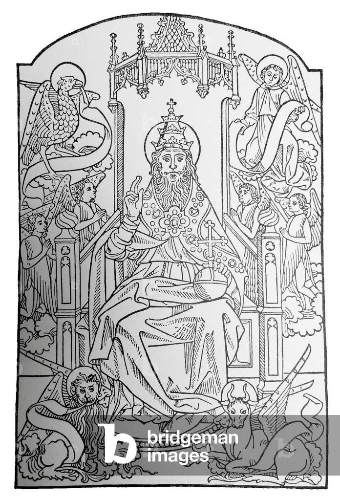 Jean du pre ; le pere eternel 1481 boisé de “God Enthroned” 1754, b/w