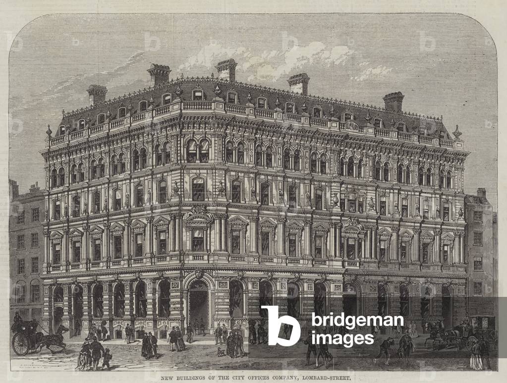 "Neubauten der Stadtbüros" 1868 von English School, b/w