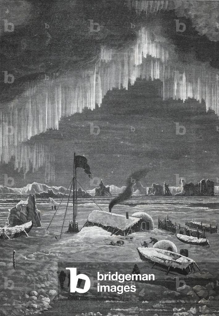 "Tenda Aurora Borealis visto nel Circolo Artico c1880." 1880