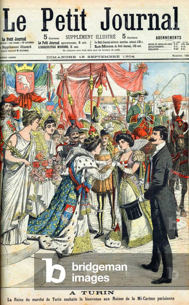 Image of Print depicting The Queen of the Market of Turin welcoming the Parisian Mid-Lent Queens 1904 by Frenc