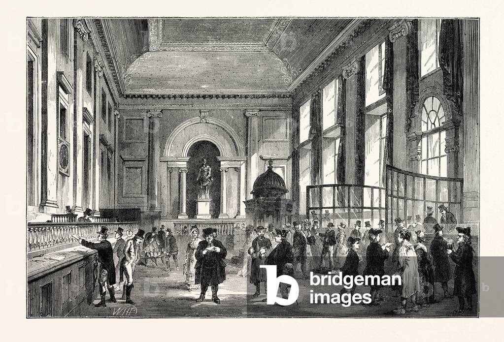 Bild von Gravur "Dividendentag bei der Bank 1770 London", b/w