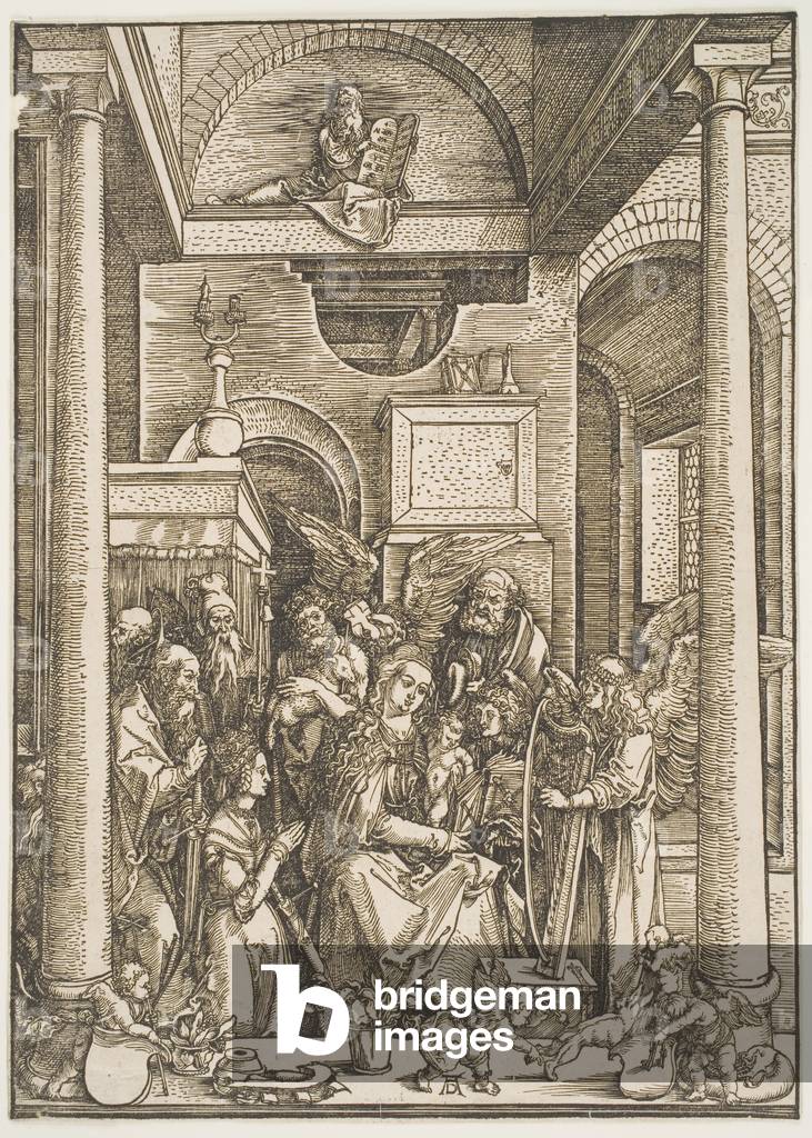 Glorification de la Vierge avec les saints Jérôme, c.1502 par Albrecht Dürer or Duerer, b/w