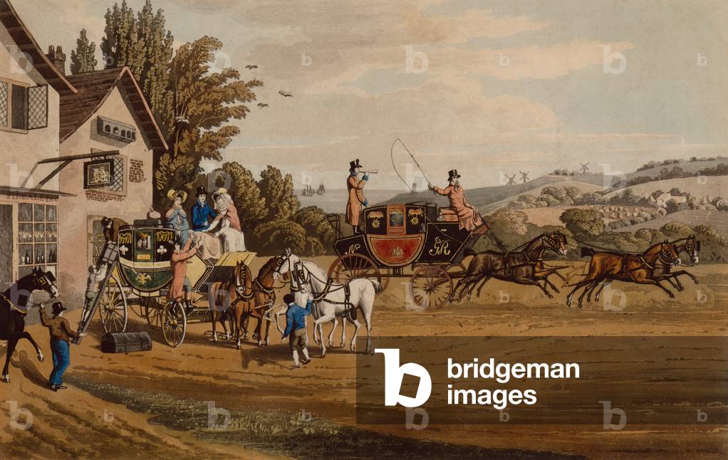 A London Mail and Stage Coach (incisione a colori)