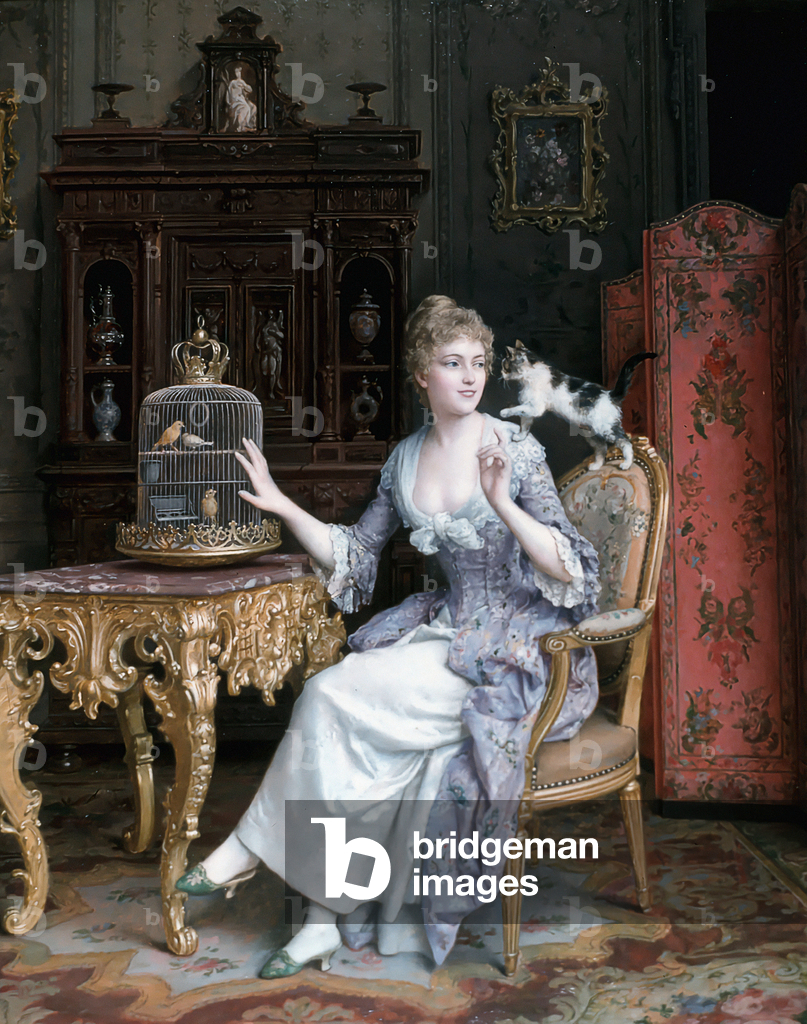 Frau mit Katze (Öl auf Leinwand)