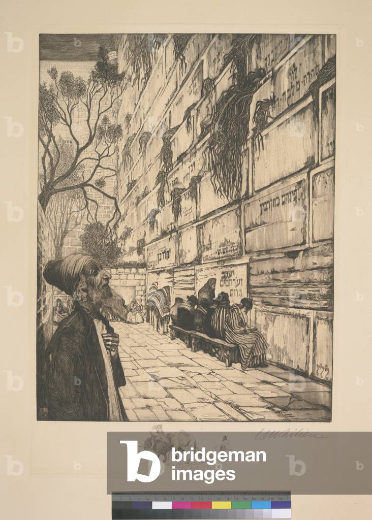The Wailing Wall in Jerusalem [Kotel] 1908 (etching)