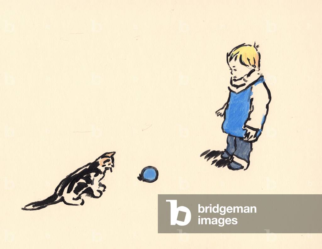 Junge mit Kätzchen, 2014 (Acryl auf Karton)