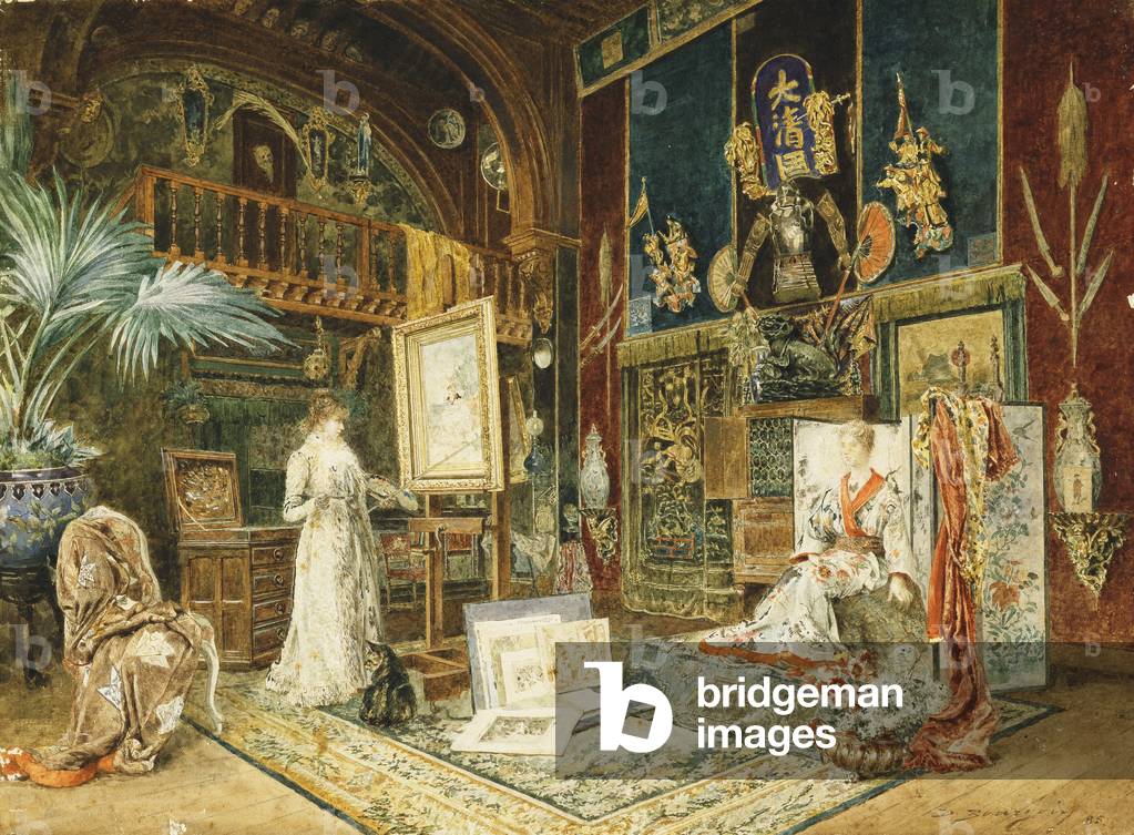 il studio di sarah bernhard, 1885 (acquerello su carta)