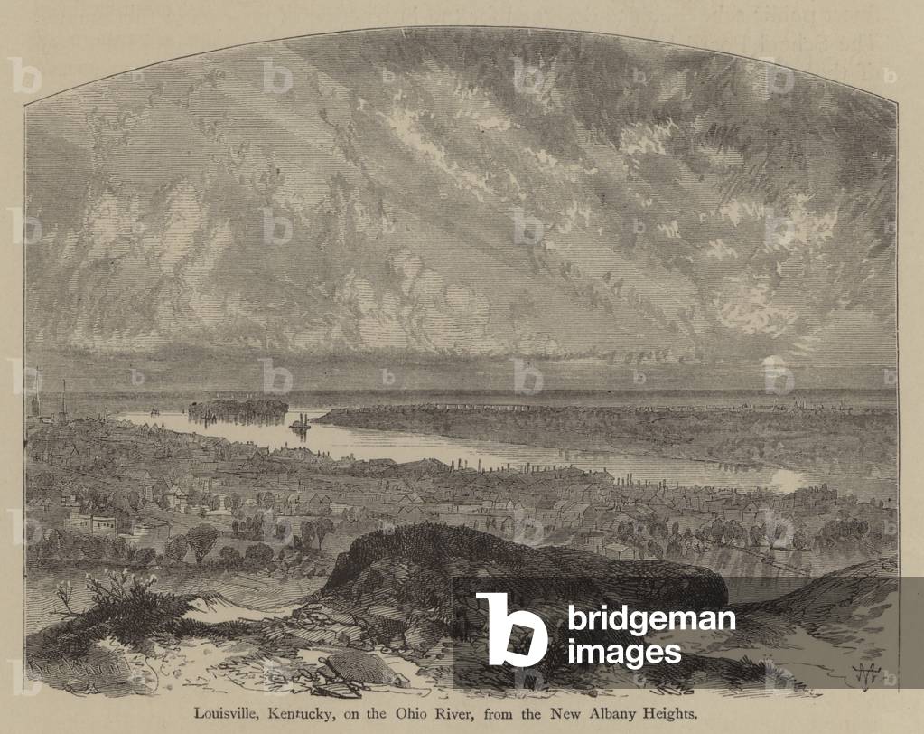 Louisville, Kentucky, sul fiume Oho, da New Albany Heights (incisione)