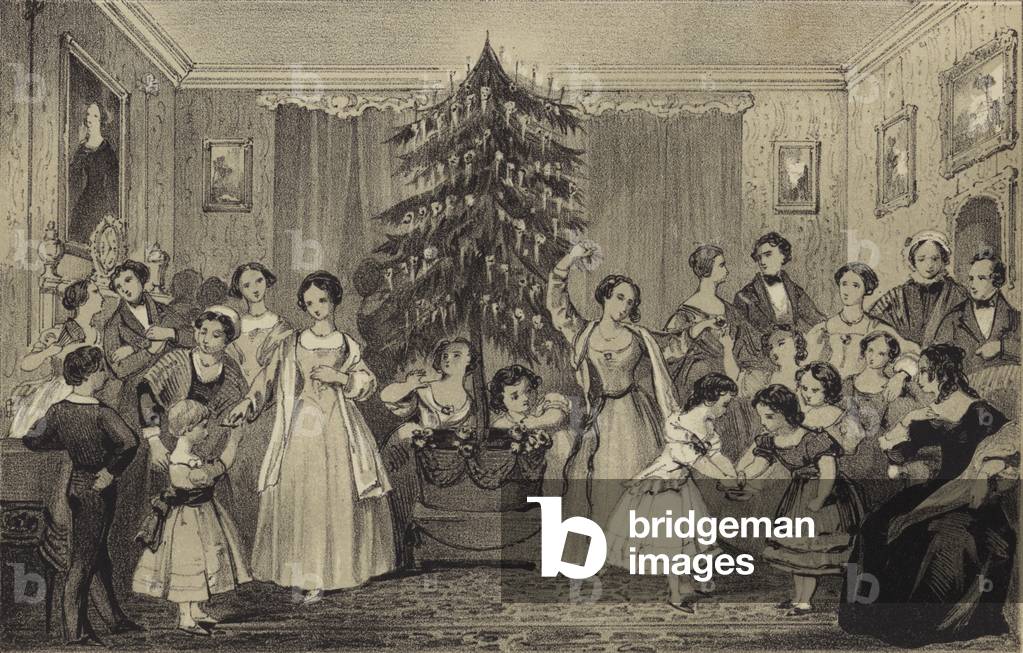 Immagine di Stampa "L'albero di Natale (lito)" di James Stephanoff, b/w