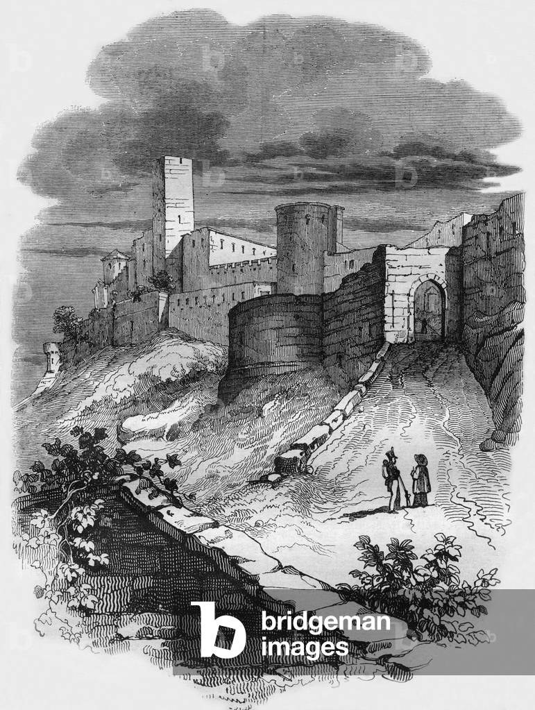 Bild von Gravur "Carcassonne" 1838 von French School, b/w