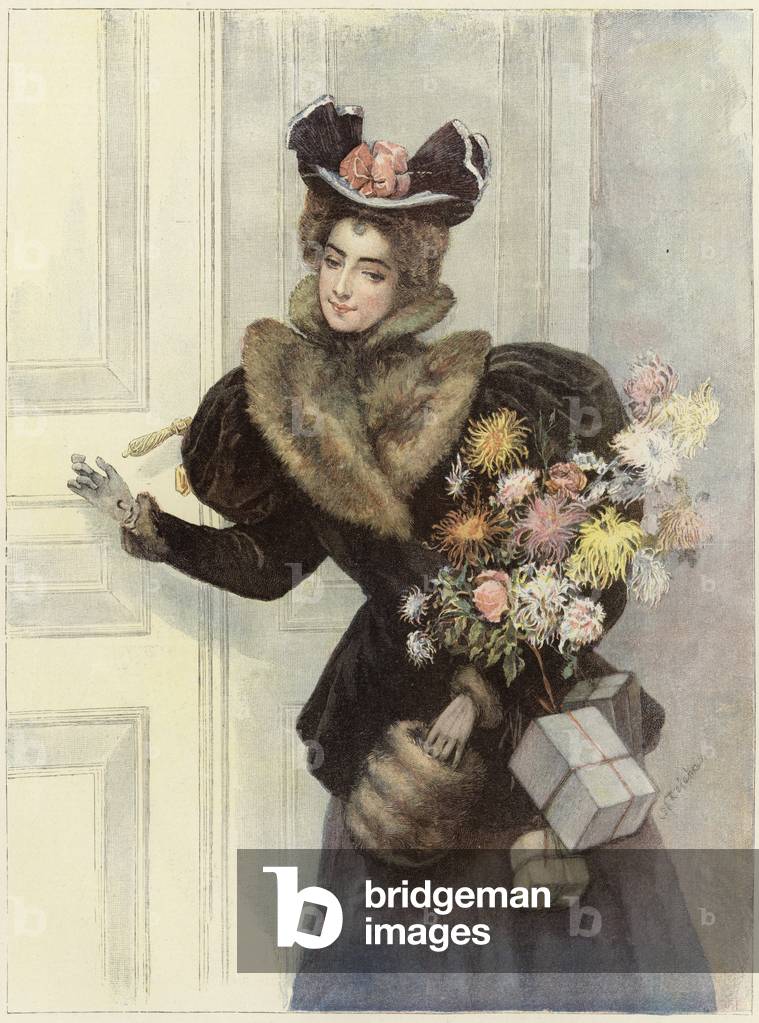 Ein Weihnachtsmorgen Besuch (Farbe litho)