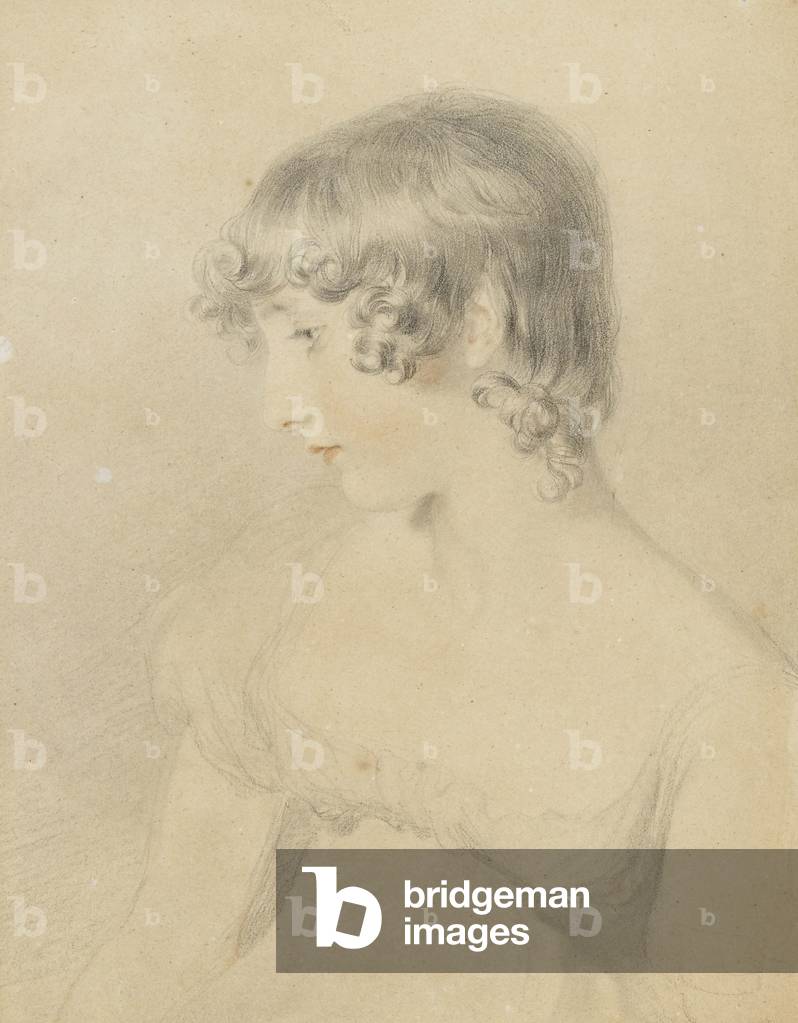 Brustporträt von Susan Bloxam, nach links gedreht, 1818 (schwarze Kreide, mit roter Kreide berührt und leicht 
