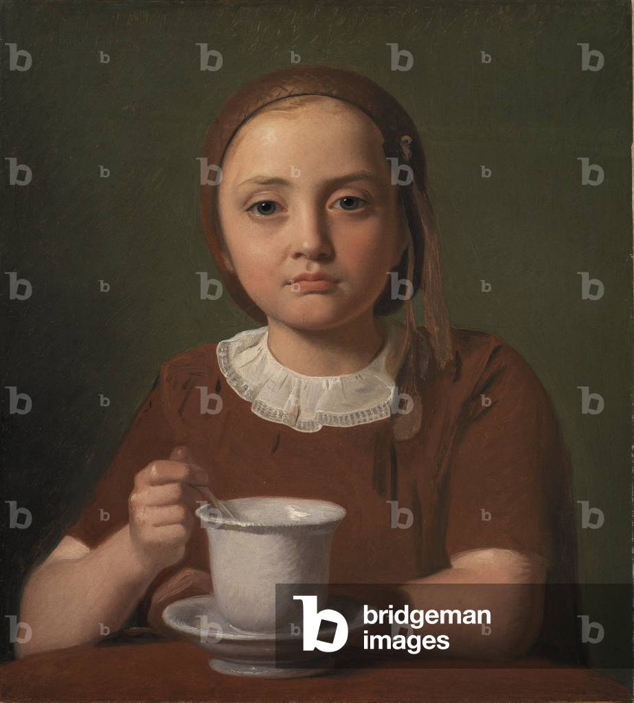 Portrait of a Little Girl, Elise Købke, with a Cup in front of her, 1850 (oil on paper laid down on canvas)