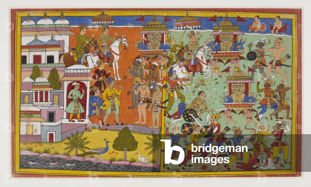 Ravana defeats King Anaranya, who prophesies his death at Rama's hands, 1653 (miniature)