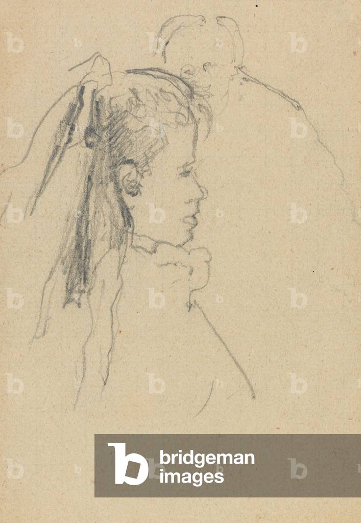 Immagine di Disegno "Testa e busto di una ragazza di profilo a destra" di Walter Richard Sickert, b/w
