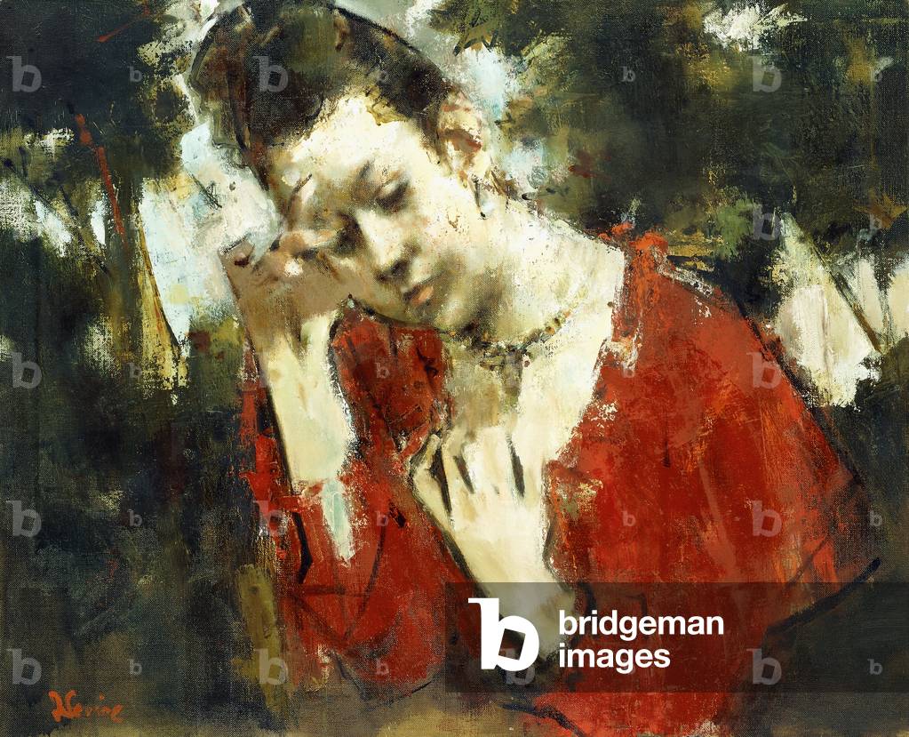 signora nel boschi olio su tela