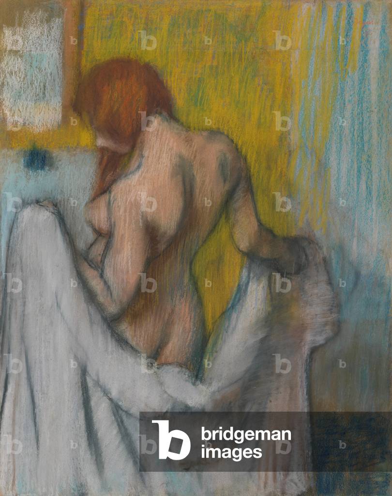 Donna con un asciugamano, 1894 o 1898 (pastello su carta tessuta color crema con fibre rosse e blu)