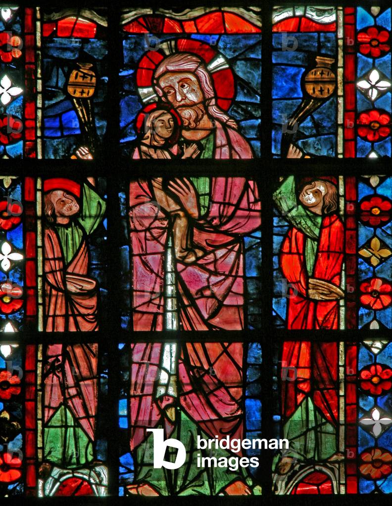 Window w201 depicting Christ carries the Virgin's soul to heaven (stained glass) by French Artist