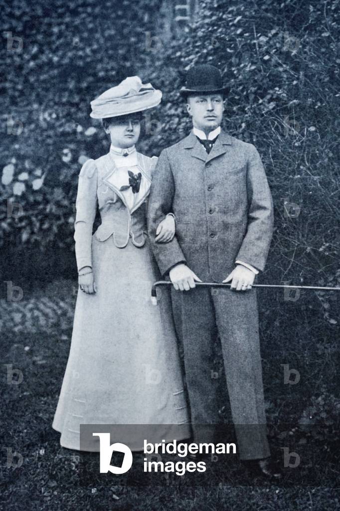 Wilhelmina of the Netherlands with Prince Henry, Duke of Mecklenburg-Schwerin on their wedding day