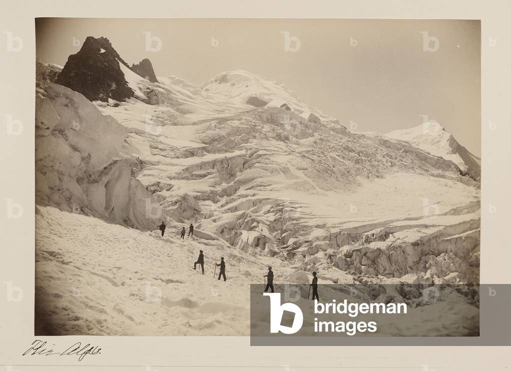 Scalatori sul ghiacciaio dei Bossons, Chamonix, ca. 1880 (stampa albume)