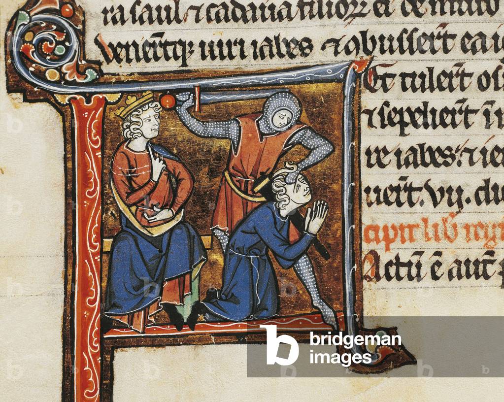 France, David ordering to kill the messenger announcing Saul's death, miniature from the Latin Bible (folio 65