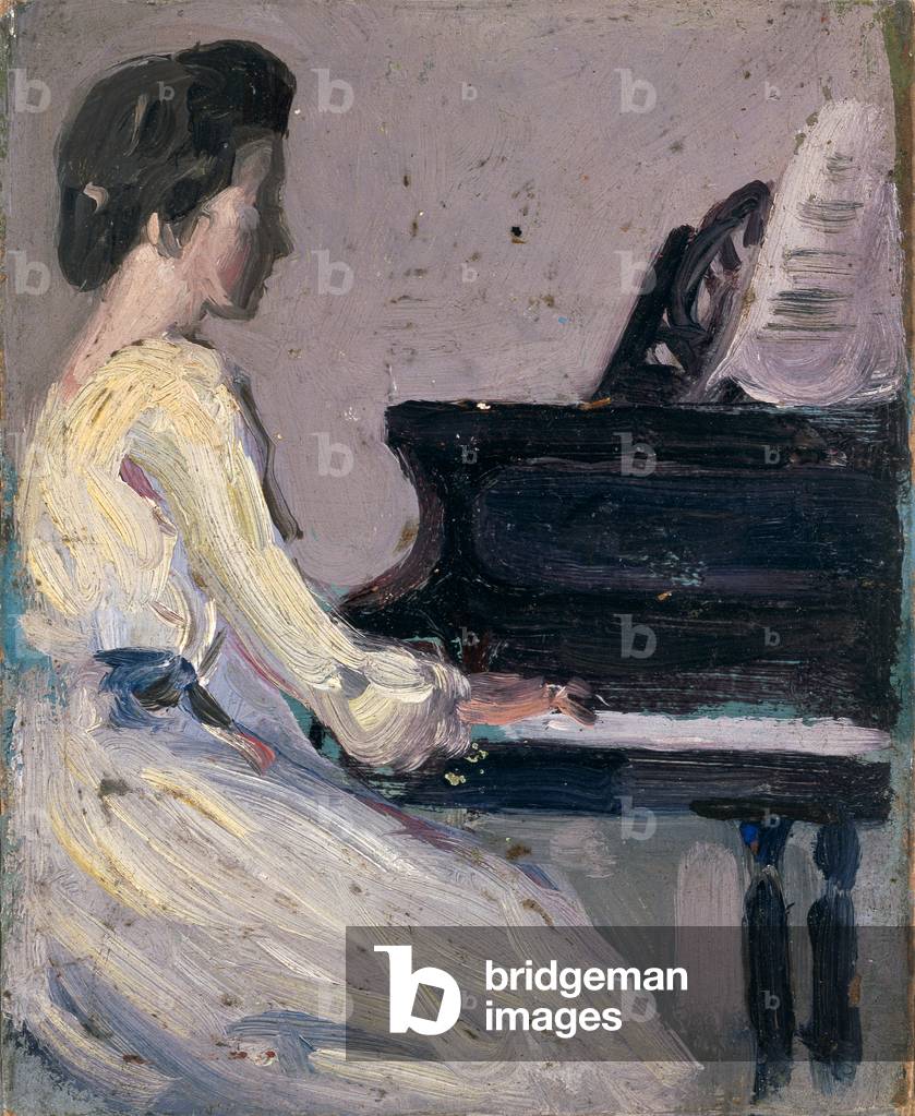 Sorella d'artista al pianoforte (olio su tavola)
