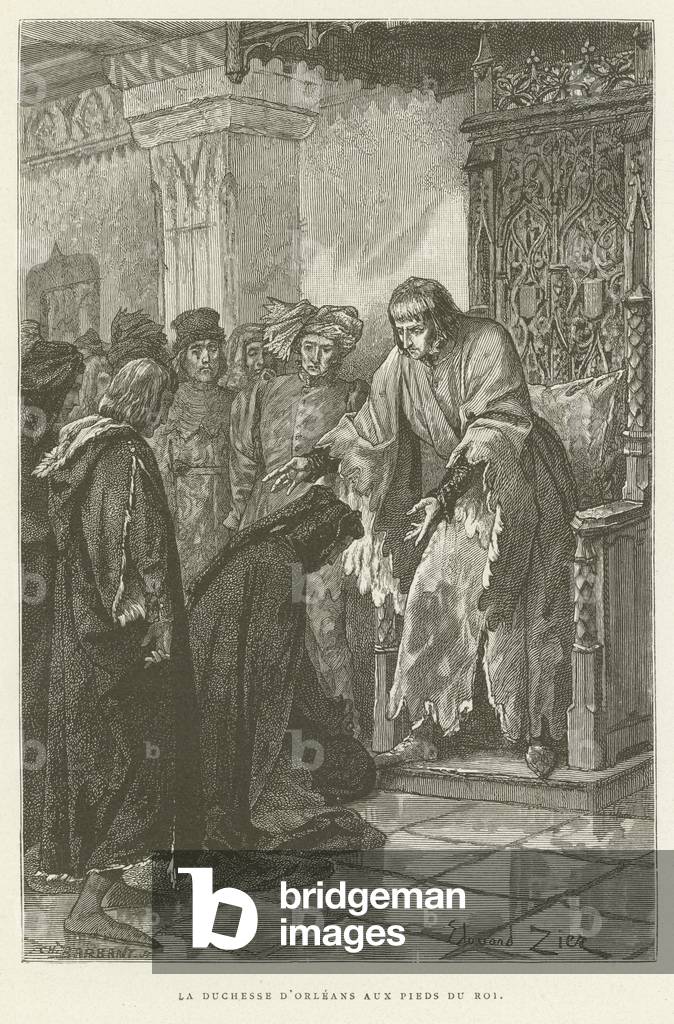 la duchessa di Orleans ai piedi del re (incisione)