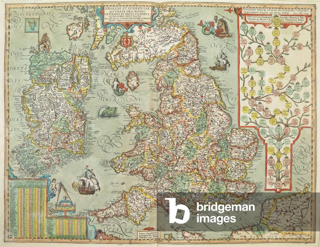 "Mappa di Inghilterra e Irlanda disegnata nel 1606 (incisione a colori)" 1606 di Johannes Baptista Vrints