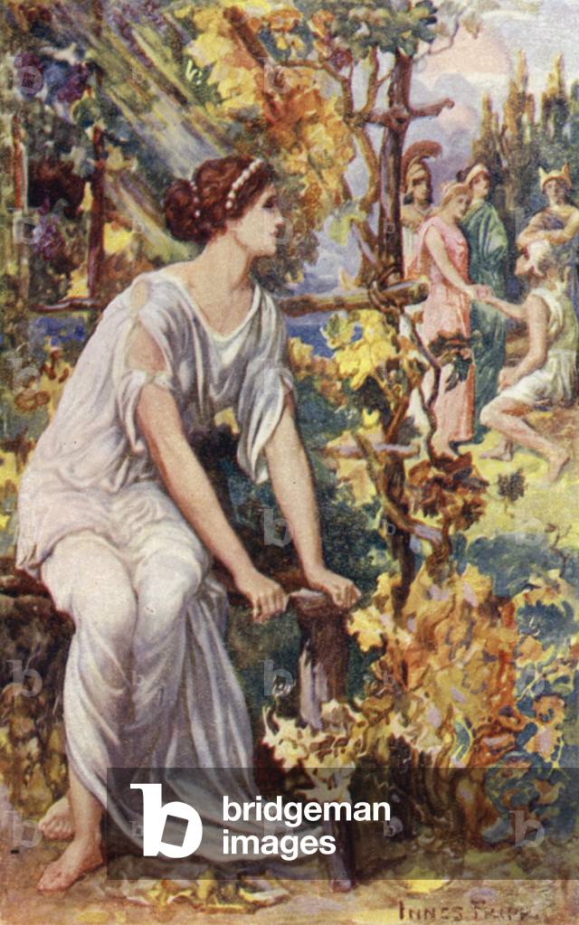 Oenone regarde le Jugement de Paris (litho couleur) 1901 par Innes Fripp