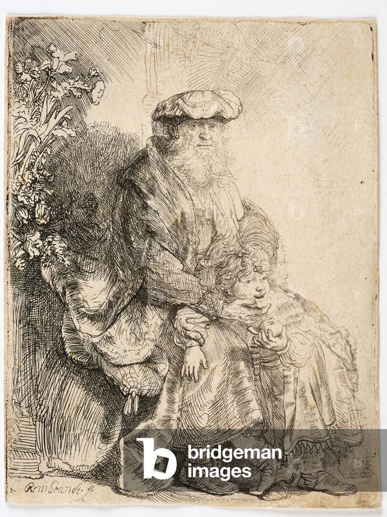 Abraham streichelt Isaac, 1637 (Radierung)